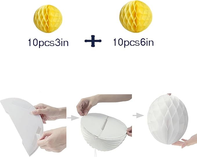 20pcs Honeycomb Flower Balls - Party Decoration Paper Flower Balls Tissue Paper Pom Poms for Birthday Wedding Home Decor (3inch+6inch, Yellow)