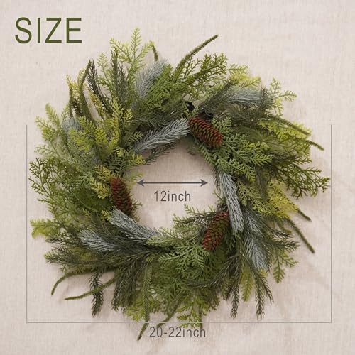 decorbyhannah 20" norfolk pine christmas door wreath with showing dimensions