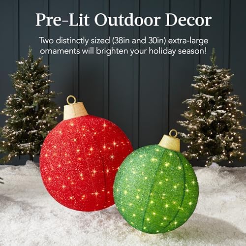 best choice products 2pc lighted pop-up outdoor christmas shown in use
