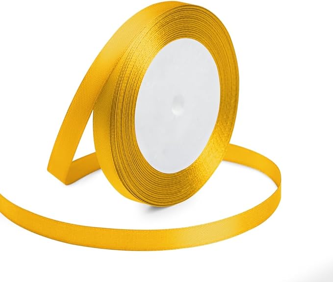 Yellow Ribbon 3/8 Inches x 25 Yards, Yellow Satin Fabric Silk Ribbon for Gift Wrapping, Bows Making, Floral Bouquets, Wreaths, DIY Handicrafts, Sewing Projects, Baby Shower and Wedding Party