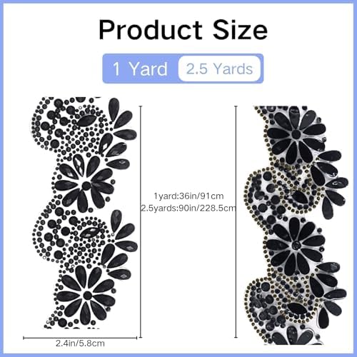 pearly jun 2.5 yards black rhinestone ribbon rhinestone, close-up detail