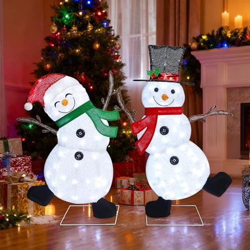 lulu home 2-pack lighted christmas snowman decorations, 3.1+2.5ft, view 9