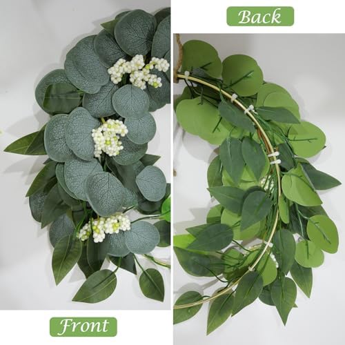15'' eucalyptus wreath for front door artificial greenery, close-up detail