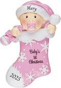 2025 Baby’s First Christmas Ornament – Baby Boy & Girl Keepsake – Personalized My 1st Christmas Ornament for Newborn & Grandbaby Custom Holiday Decoration Gift for Xmas (Baby in Stocking - Girl)