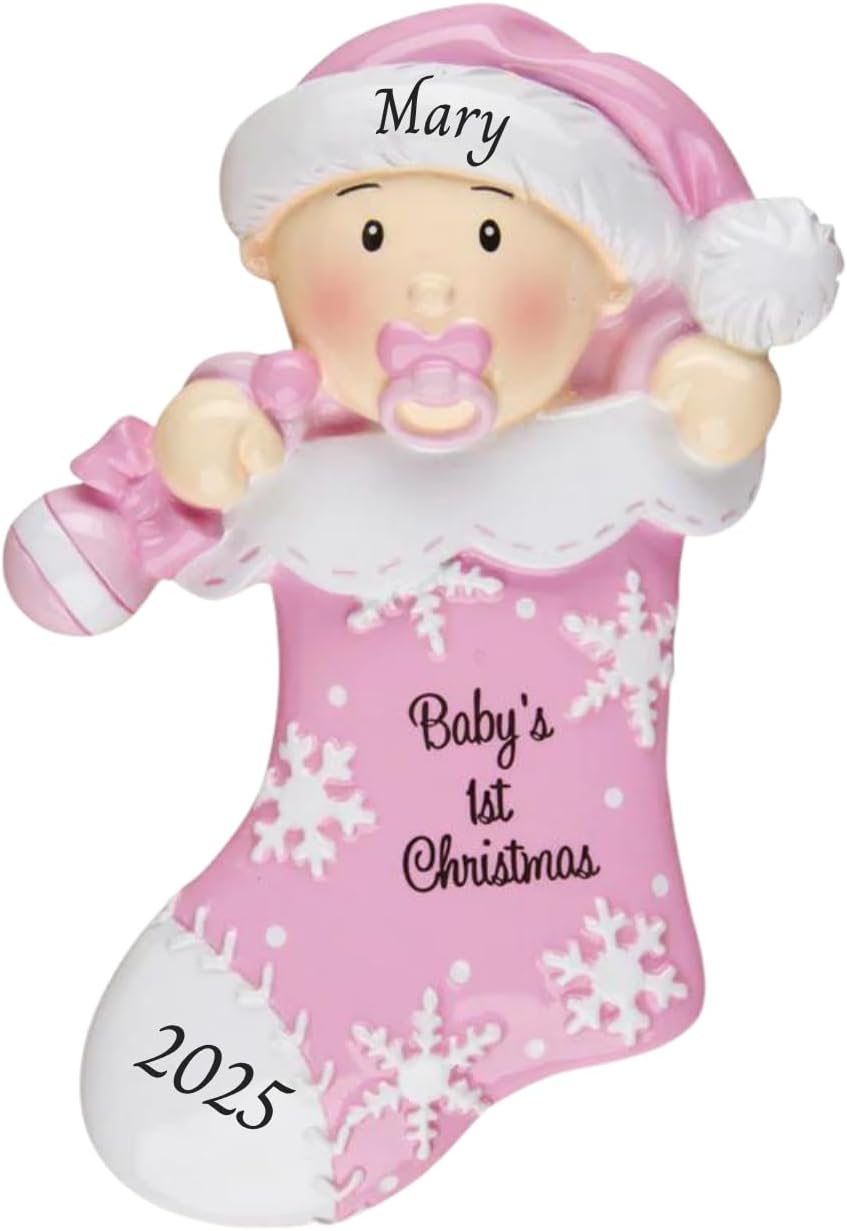2025 Baby’s First Christmas Ornament – Baby Boy & Girl Keepsake – Personalized My 1st Christmas Ornament for Newborn & Grandbaby Custom Holiday Decoration Gift for Xmas (Baby in Stocking - Girl)
