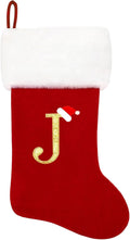 20 Inches Monogram Christmas Stockings Red Velvet with White Super Soft Plush Cuff Embroidered Xmas Stockings Classic Personalized Stocking Decorations for Family Holiday Season Decor(Letter J)