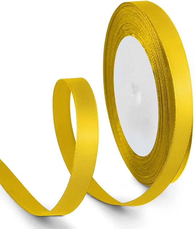 3/8 Inch 25 Yards Satin Ribbon Yellow, Solid Color Fabric Ribbon for Gift Wrapping, Wedding, Polyester Gift Ribbon for Birthday Party Decoration, Craft, Hair, Floral, Sewing