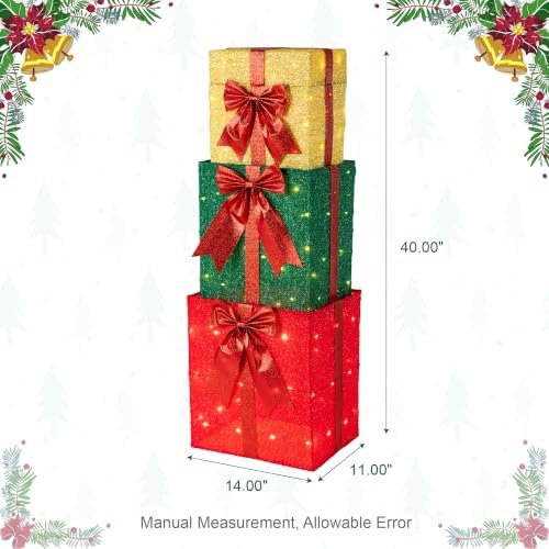 glitzhome lighted outdoor christmas decor, 40" animated stacked shown in use