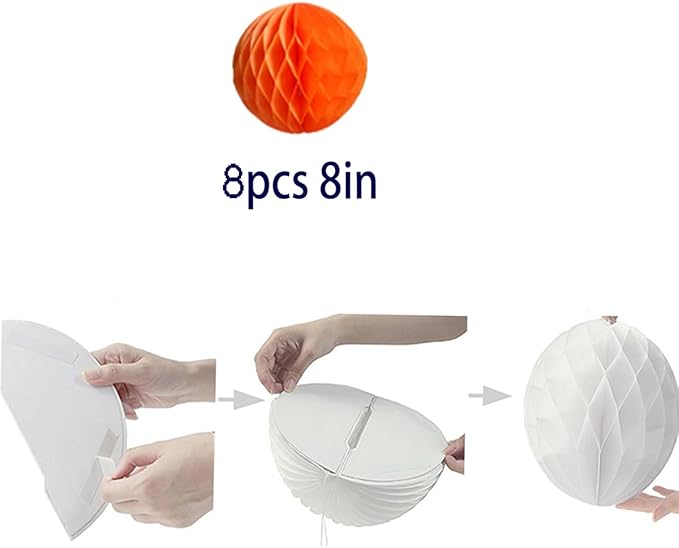 8pcs 10inch Paper Honeycomb Balls Decorative Tissue Honeycomb Balls Paper Pom Poms Flower Balls Art Hanging Balls for Birthday Wedding Nursery Baby Shower Home Decor (10inch, Orange)