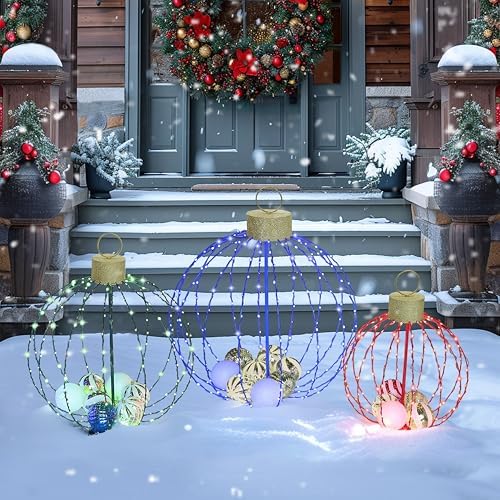 yardenaler outdoor christmas decorations, set of 3 lighted showing dimensions