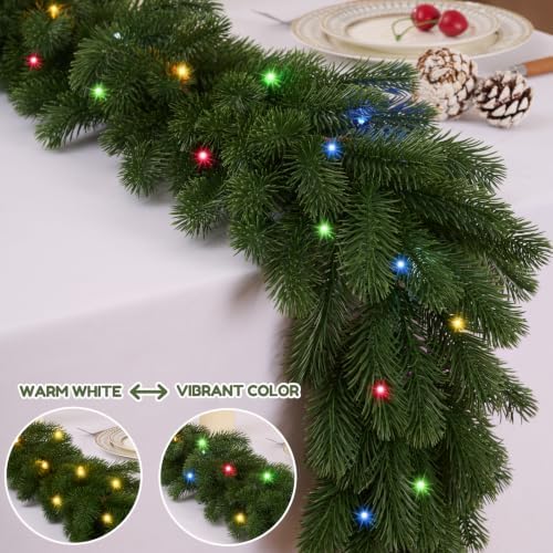 16ft 1pcs prelit realistic faux norfolk pine garland, close-up detail