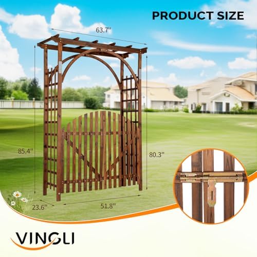 vingli 85in wooden arbor garden arch, wedding arch, close-up detail