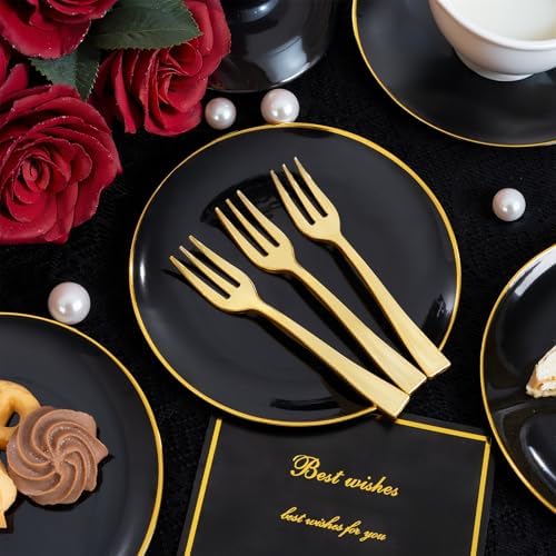 festiva 400pcs black gold dessert plates 6.3" with, package contents