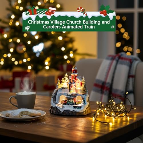 animated musical christmas village choir figurines christmas collectibles, front angle view