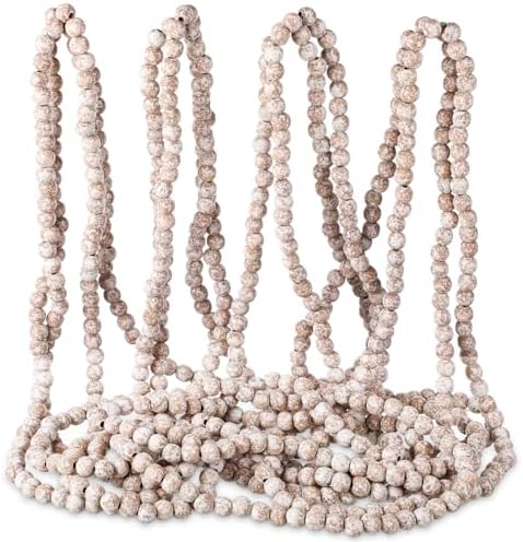 fairysandy 39.3 ft frosted wooden bead garland christmas, close-up detail