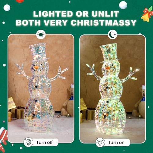 vingli 4ft lighted iridescent snowman christmas yard decorations showing dimensions