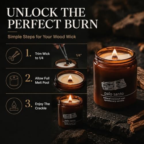 Hemlock Park Palo Santo Apothecary Scented Candle | Crackling Wood Wick, Botanical Fragrance & Coconut Apricot Wax | Up to 60 Hour Burn Time | 8 oz | Made in USA