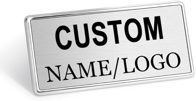 Custom Name Tags ID Badges with Logo Name Personalized Name Badges Custom Name Tag ID Badges with Pin Backing Customizable Name Badges for Business Offices Stores Restaurant, 1.5x2.8 in, 2PCS