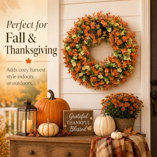 24 inch artificial fall boxwood wreaths for front, front angle view