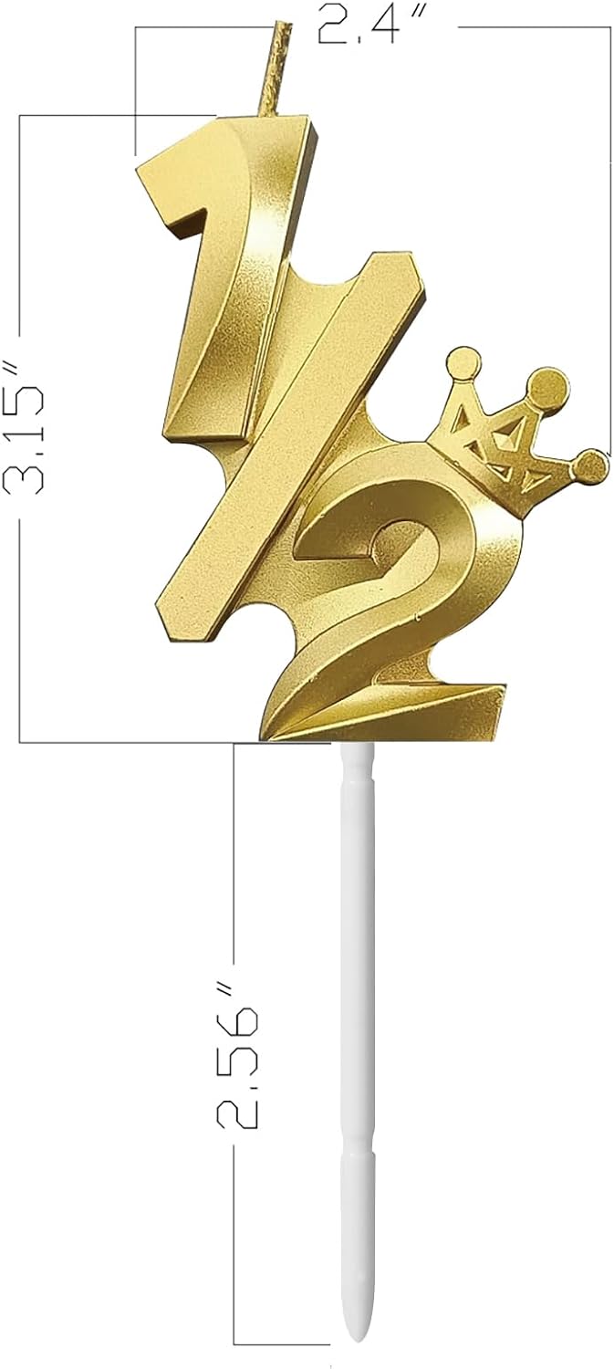Number 1/2 Birthday Candle Half Years Old Six Monthes Happy Cake Topper Decorations 3D Crown (Crown-1/2, Gold)