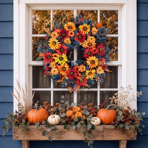 blosmon 24in fall wreaths for front door, sunflower, package contents