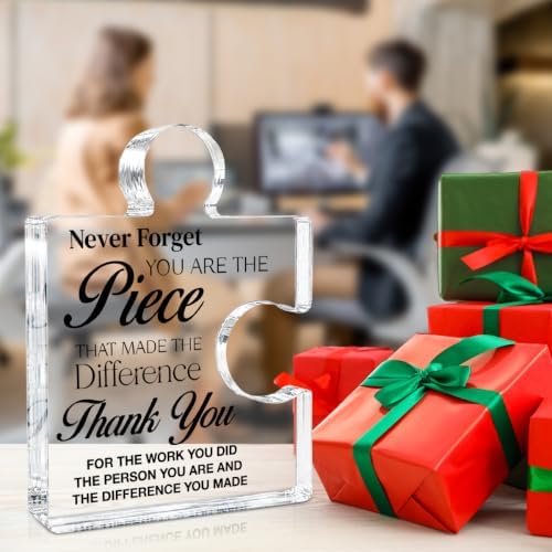 Thank You Appreciation Gifts for Coworkers, Retirement Goodbye Gift for Coworkers Colleagues Employees, Never Forget You Are the Piece That Made the Difference Acrylic Puzzle Piece Plaque Office Decor