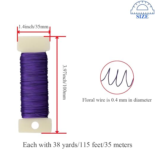 HAHIYO 26Gauge Purple Metal Floral Wire - 3 Rolls, 115 Yards (345 Feet) - Flexible Paddle Wire for Craft, Christmas Wreath, Flower Arrangement, Bouquet Wrapping, Wedding, DIY