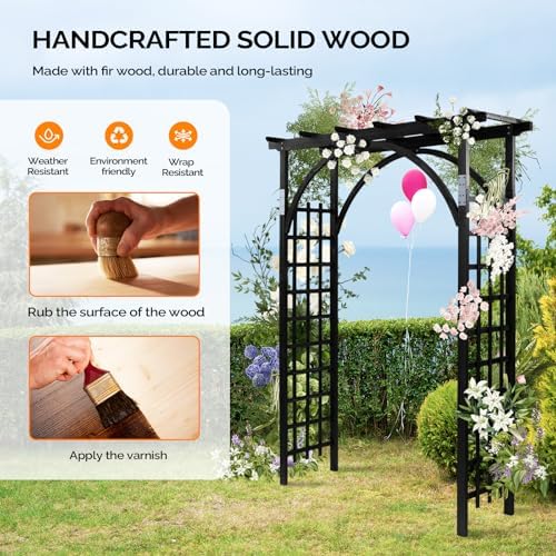 vingli 85in wooden arbor garden arch, wedding arch, side view