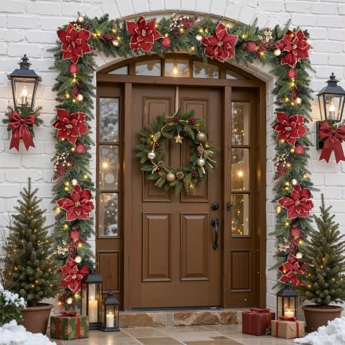 shareconn 9ft prelit christmas garland with multi-color led showing dimensions