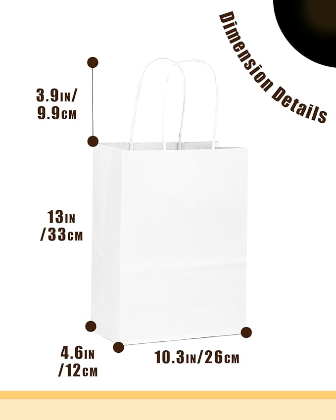 qiqee 50-Packs White Paper Gift Bags with Handles Bulk 13"x10.3"x4.6" Large Size Party Favor Bags Multiple Uses
