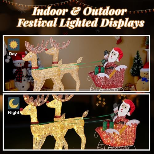 vingli 6ft lighted christmas reindeer and sleigh outdoor showing dimensions