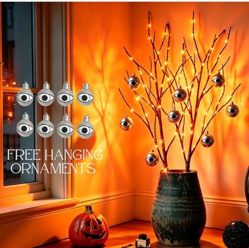 hairui lighted halloween tree branches with timer 32in, close-up detail