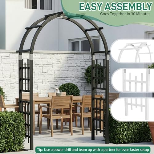 outvita 7ft black wooden arbor arch, garden trellis, side view