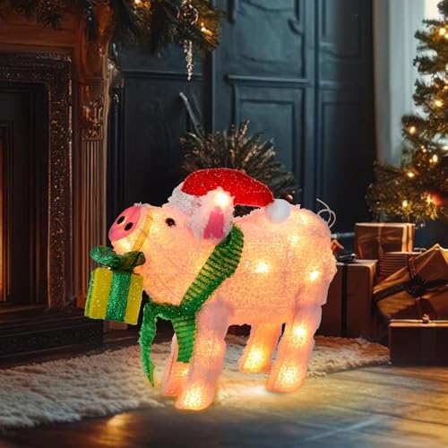 15" lighted christmas pig, 3d pre‑lit indoor outdoor, package contents