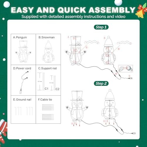 vingli 2 pack 28 inch lighted snowman penguin, front angle view