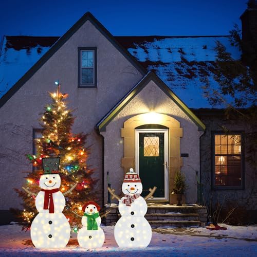 lighted snowman family outdoor christmas decoration, set of, view 9