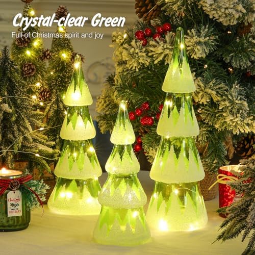 lewondr led glass christmas tree tabletop, snow cover shown in use