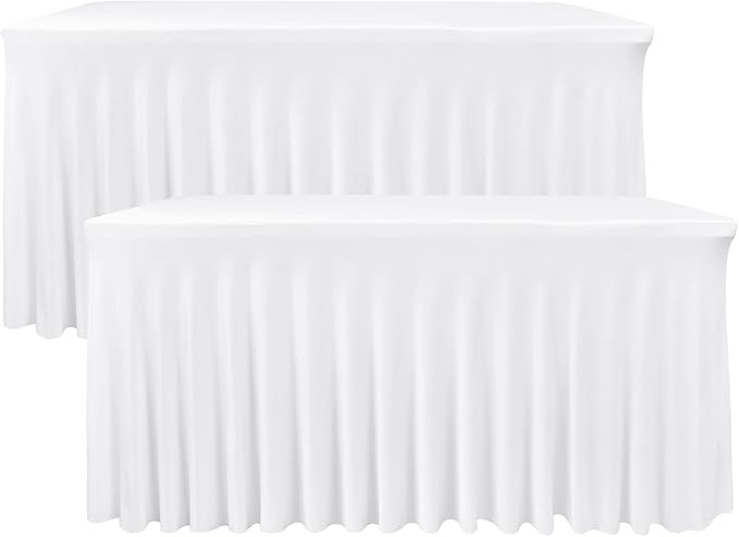 Nasitos White Rectangle Table Skirts, 2 Pack - 72 x 30 Inch - Stretch Spandex Fitted Table Clothes, Cocktail Tablecloths for Party, Banquet, Birthday