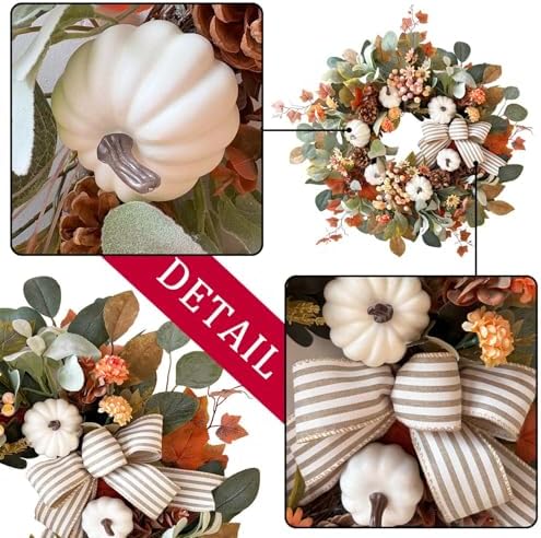 wanna-cul 24 inch farmhouse fall wreath for front showing dimensions
