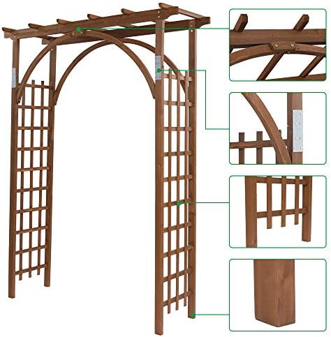 outvita 7ft dark brown wooden garden arbor arch shown in use