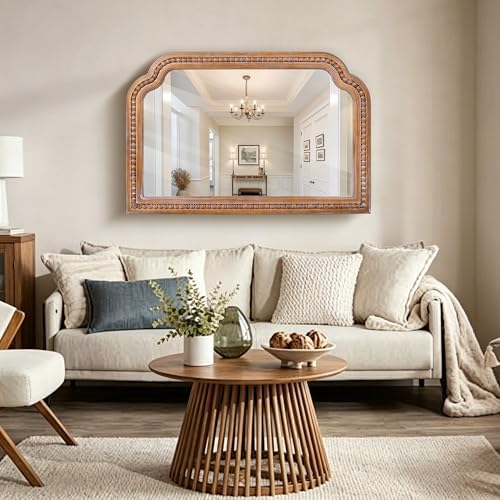 36x24 inch farmhouse arch wall mirror wood beaded, side view