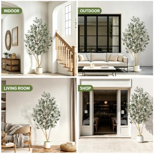 7ft artificial olive tree indoor with elegant white, view 9