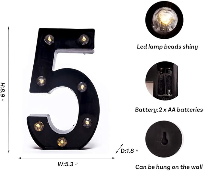 Foaky Black LED Marquee Number Lights Sign Light Up Marquee Number Lights Sign for Night Light Wedding Birthday Party Battery Powered Christmas Lamp Home Bar Decoration