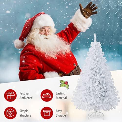 goplus 6ft white artificial christmas tree with 1000, front angle view