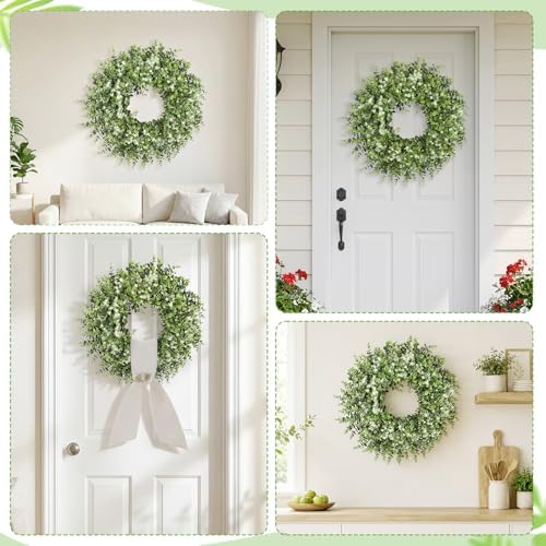 26 inch faux boxwood wreath for front door shown in use