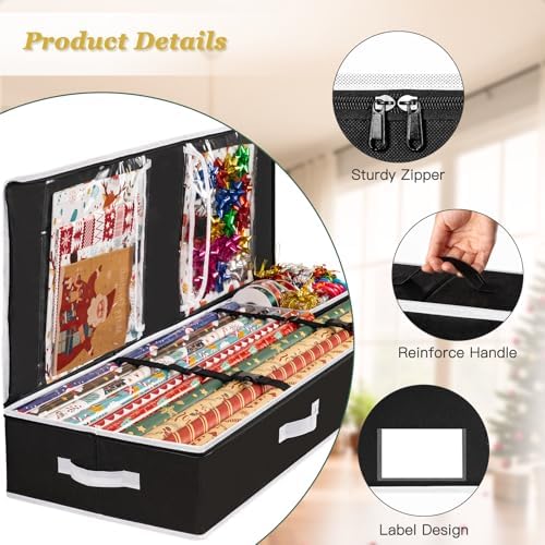 criusia gift wrapping paper organizer storage, durable underbed, side view
