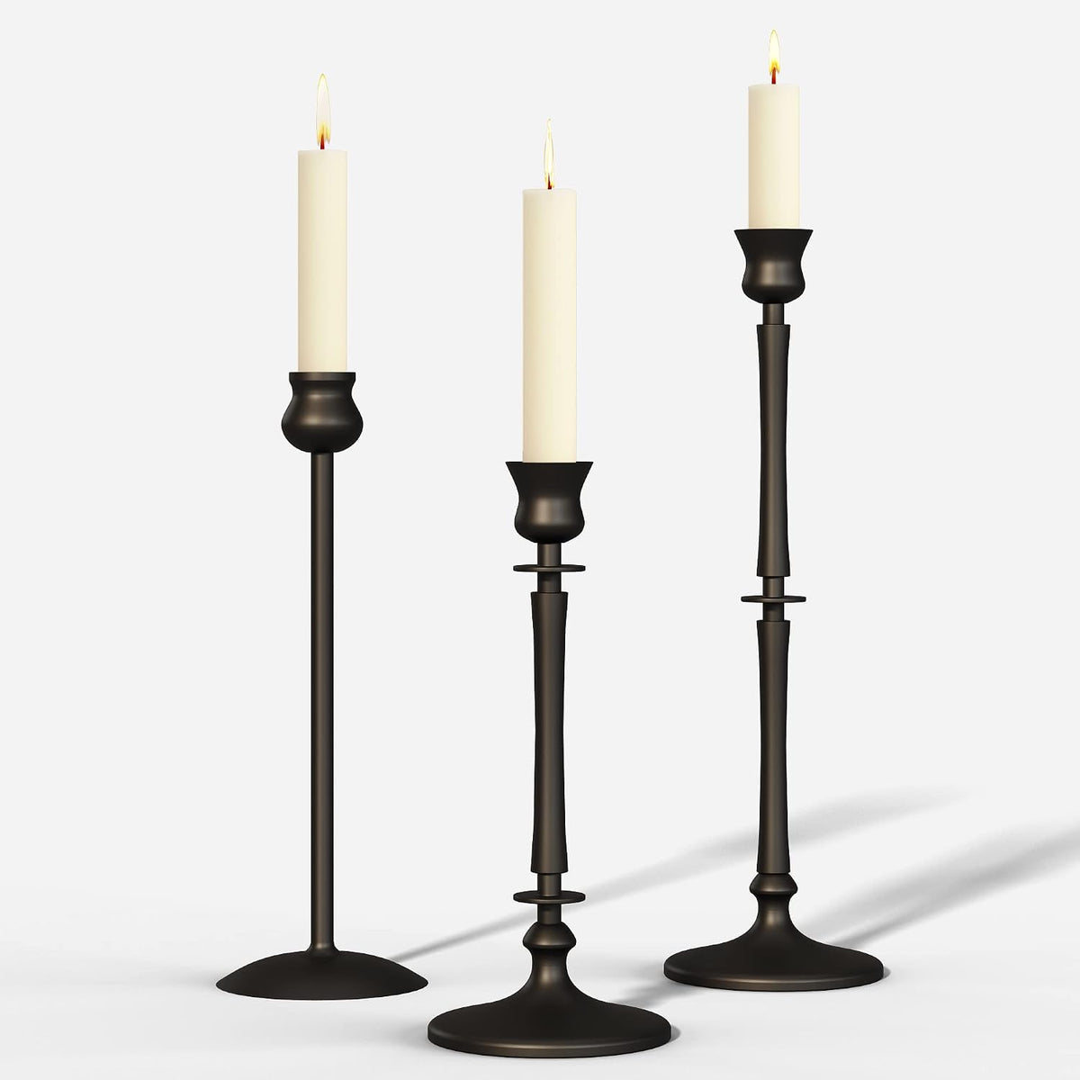 Matte Black Taper Candlestick Holders Set of 3 - Metal Candle Stick Holders