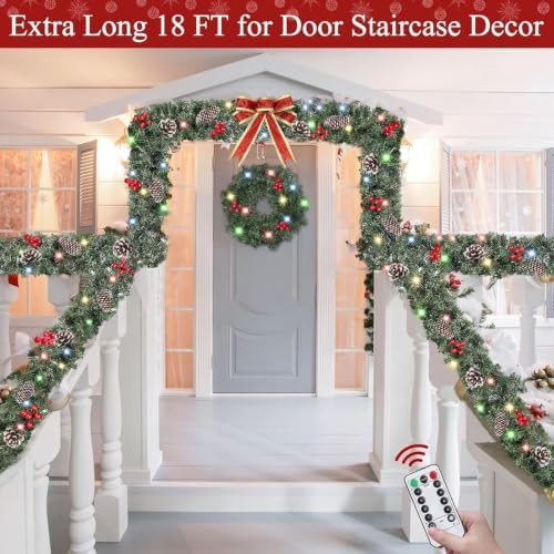 remote control&extra long&12 modes-18 ft prelit christmas garland showing dimensions