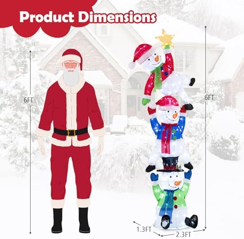 tangkula 6 ft lighted christmas 3 stacked snowman, side view