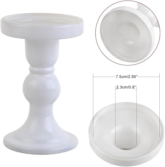 3-Piece Set of White Glass Candlestick, Crystal Candlestick Holder Holder and Conical Candle, Christmas Candle Holder Decoration, Family Living Room Wedding Candle Holder (white1set)